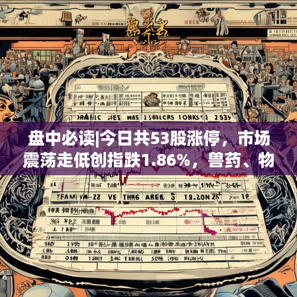 盘中必读|今日共53股涨停，市场震荡走低创指跌1.86%，兽药、物流板块逆势大涨