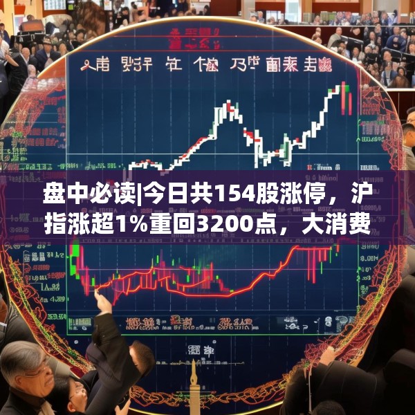 盘中必读|今日共154股涨停，沪指涨超1%重回3200点，大消费、消费电子板块领涨