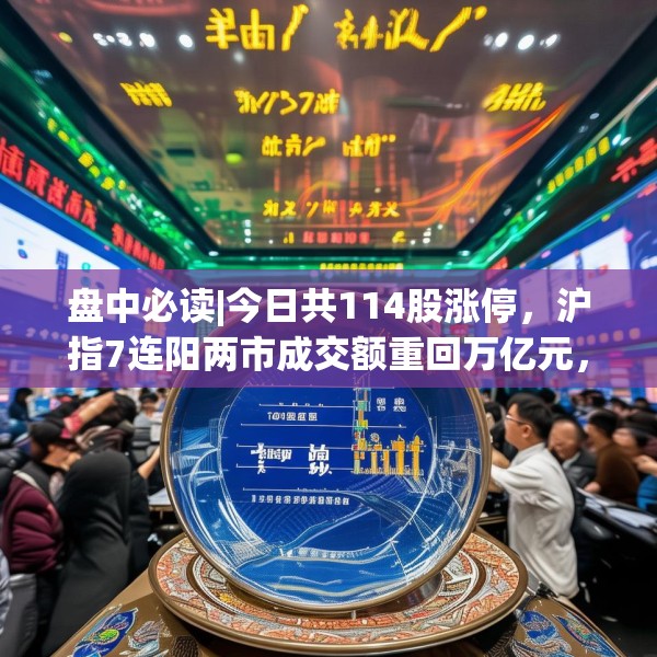 盘中必读|今日共114股涨停，沪指7连阳两市成交额重回万亿元，黄金、跨境贸易概念大涨